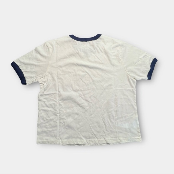 Mighty Fine La Dolce Vita Graphic Ringer Tee Sz M White/Navy - Picture 3 of 7